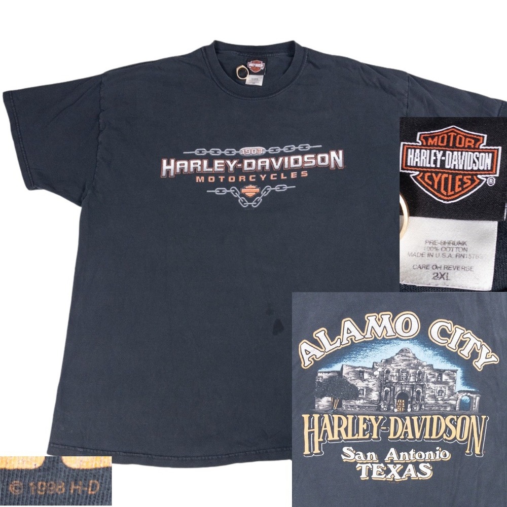 Harley Davidson T Shirt Mens 2XL Black Vintage 90s San Antonio Alamo Graphic Tee